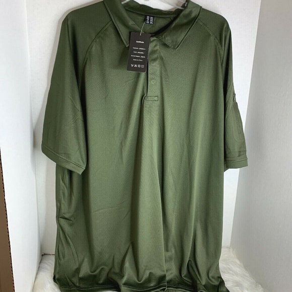 Crysully Leisure Mens Sz 2XL Army Green Polo 1/2 Button Shirt New Sleeve Pocket - Picture 1 of 4